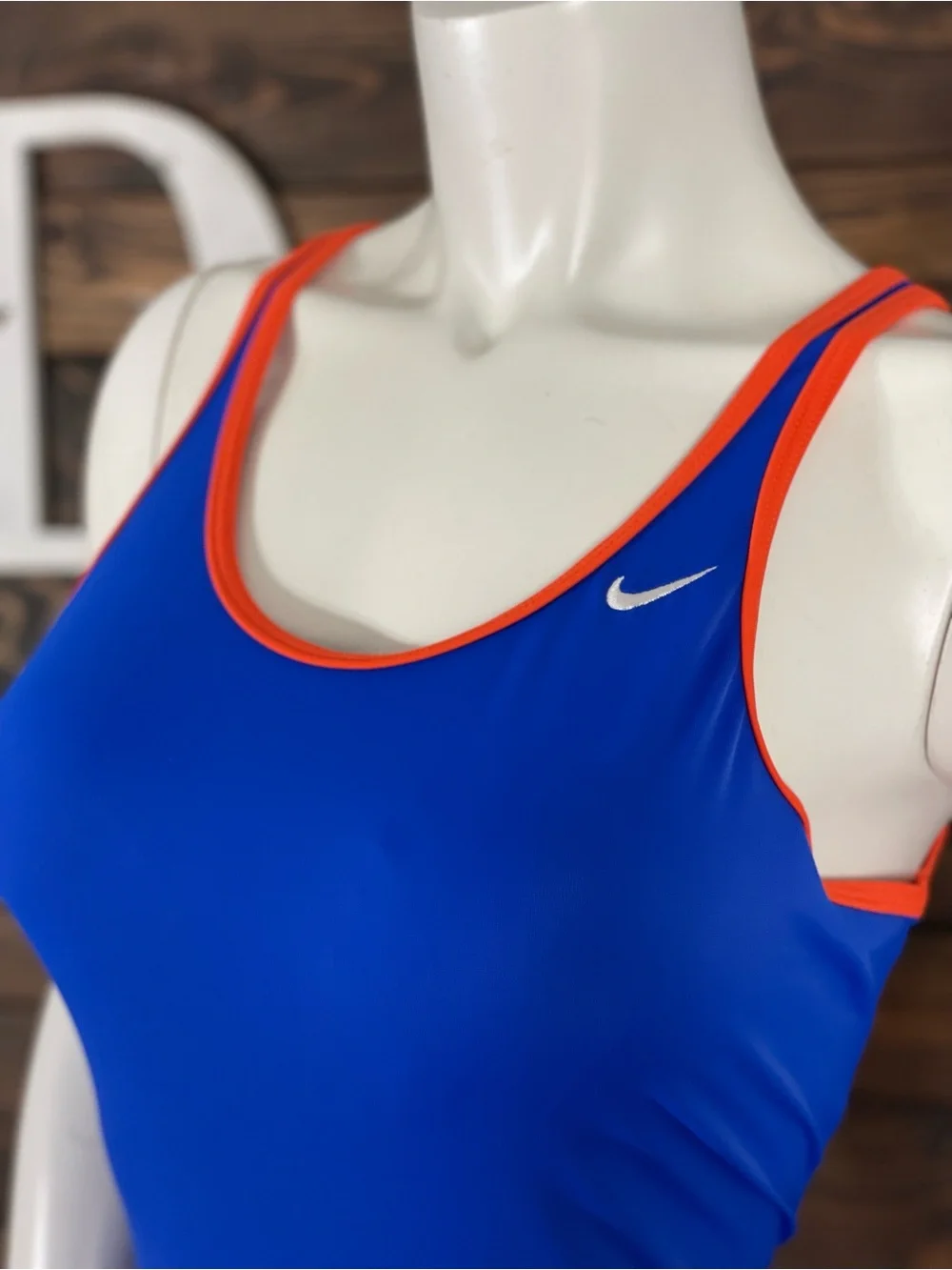 Nike | Open Back‎ Cutout Two-Tone Royal Blue One-Piece Swimsuit with Orange Trim